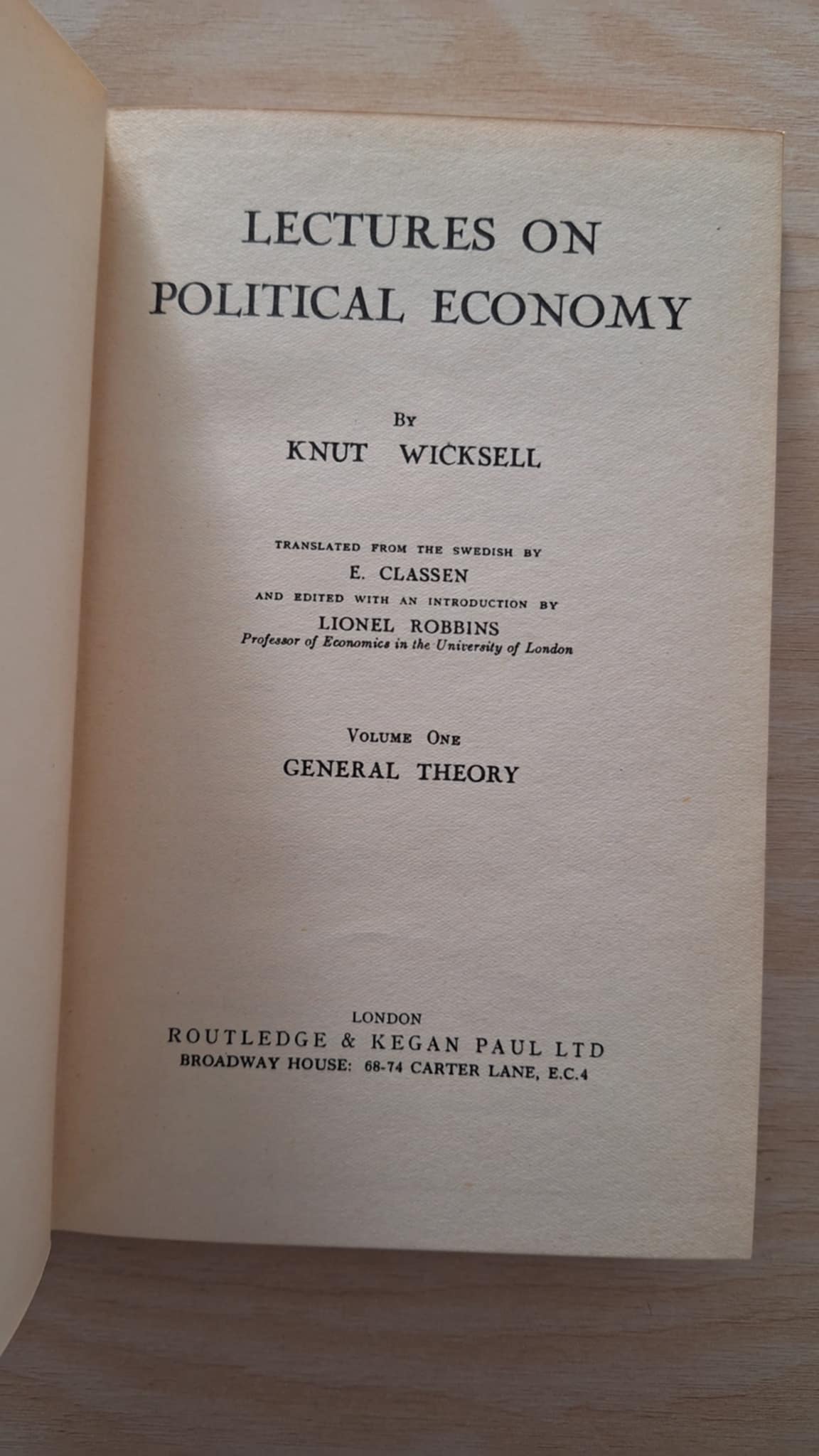 Knut Wicksell - Lectures on Political Economy [Volume I: General Theory] - εξώφυλλο βιβλίου 3