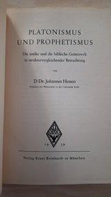 Johannes Hessen - Platonismus und Prophetismus - Εξώφυλλο βιβλίου 